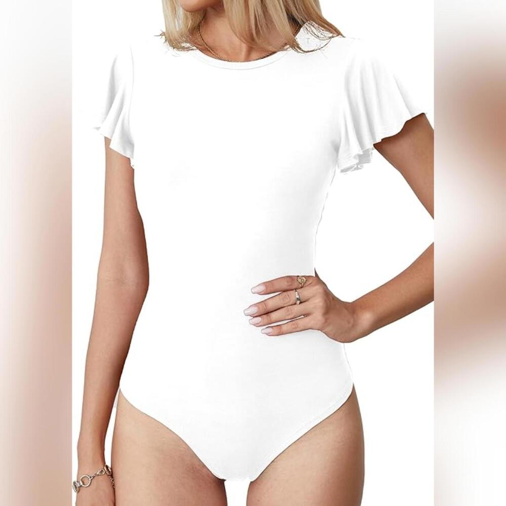 NWT LAOLASI Short Sleeve Ruffle Crew Neck Bodysuit T-Shirt, 3XL